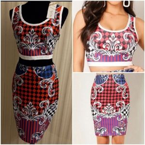 WoW Couture 2-PC Bandage Bodycon Checkered Crop Top & Skirt Set